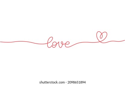 Continuous line drawing of  heart and word LOVE. One line vector minimalist frame illustration of love concept. 