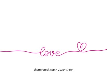 Continuous line drawing of  heart and word LOVE. One line vector minimalist frame illustration of love concept. 