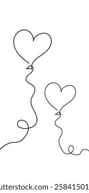 Continuous line drawing of heart and words. Vector illustration. One single line drawing of love concept cute heart shaped for greeting card. Romantic symbol for wedding invitation, Valentine's Day.