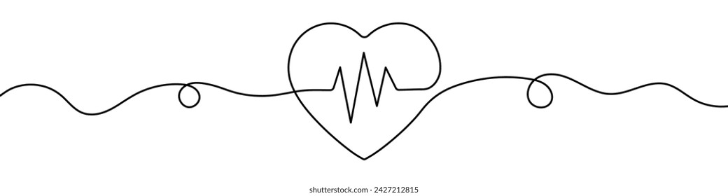 Kontinuierliche Linienzeichnung von Herzschlag oder Puls. Ein-Linien-Zeichnungshintergrund. Vektorgrafik. Einzeiliges Kardiogramm-Symbol.