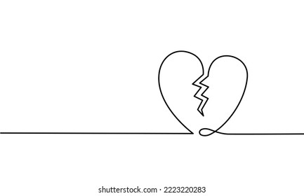 Continuous line drawing was heartbroken. Single line heart is broken. Vector illustration.