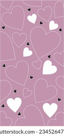 Continuous line, drawing of hearts, fashion minimalist concept, vector illustration. Modern fashionable pattern. Glamour one line drawing love Valentines seamless pattern.