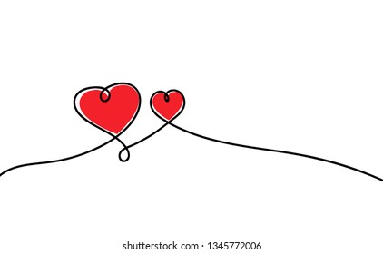 Continuous line drawing. Hearts of love concept on white background. Vector illustration
