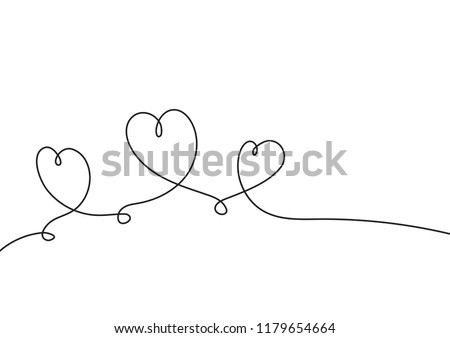 Continuous line drawing. Hearts of love concept on white background. Vector illustration
