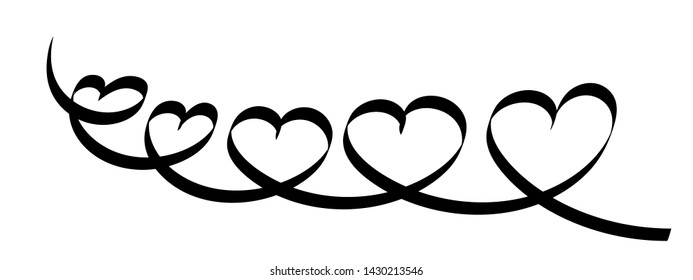 Continuous line drawing of hearts. One line love concept. Valentine day linear drawing.. Wedding, love and relationships background. Outine minimalism Hand Drawn Calligraphy Ribbon on White background