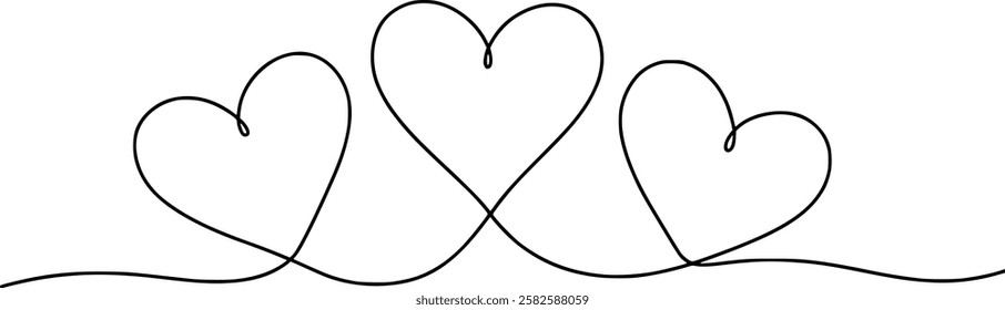 continuous line drawing, hearts, three, love, symbol, romantic, minimalism, simple, elegant, graphic, design, illustrat