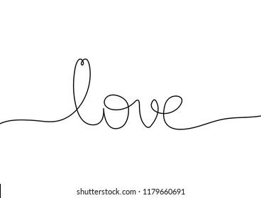 Continuous line drawing. Hearts of word love concept on white background. Vector illustration
