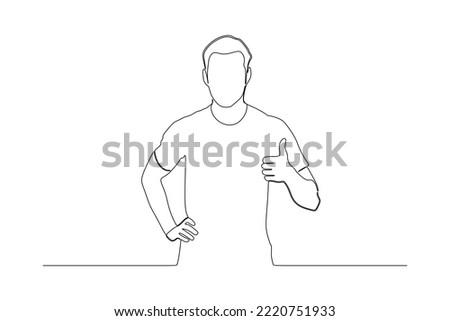 continuous line drawing of heerful young sports man posing showing thumbs up gesture