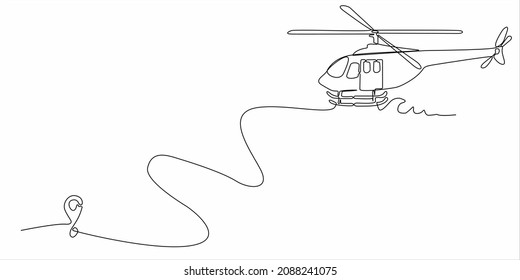 
Continuous line drawing of helicopter line path vector icon of aerial helicopter flight route with starting point and one line trail - Vector illustration. - Vector