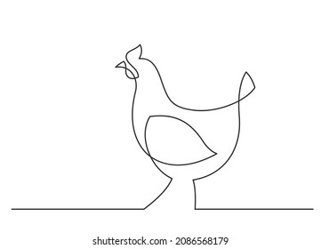 Continuous line drawing of hen on white background. Vector illustration.