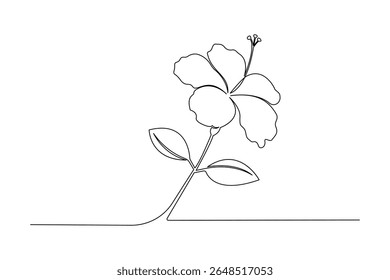 Kontinuierliche Linienzeichnung der Hibiskusblume, Vektorgrafik einzeln auf weißem Hintergrund