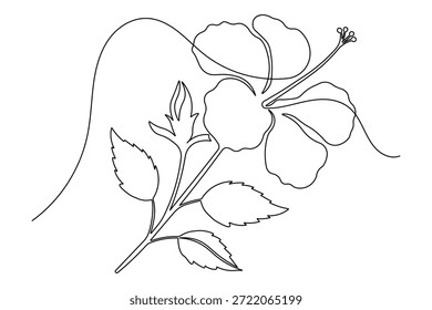 Desenho de linha contínua de um ícone de flor de hibisco design minimalista