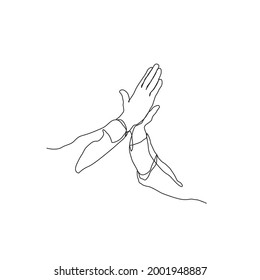 continuous line drawing of high five hands. Hands toss vector illustration with active stroke.  