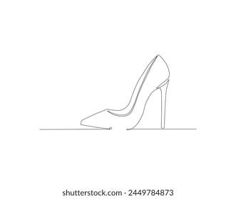 Continuous line drawing of high heel. One line of high heels. female elegant shoe concept continuous line art. Editable outline
