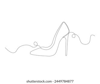 Continuous line drawing of high heel. One line of high heels. female elegant shoe concept continuous line art. Editable outline
