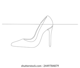 Continuous line drawing of high heel. One line of high heels. female elegant shoe concept continuous line art. Editable outline
