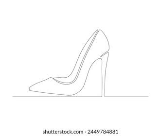 Continuous line drawing of high heel. One line of high heels. female elegant shoe concept continuous line art. Editable outline
