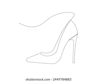 Continuous line drawing of high heel. One line of high heels. female elegant shoe concept continuous line art. Editable outline
