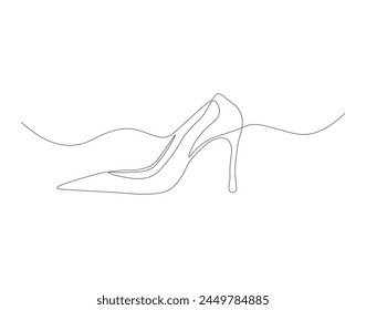 Continuous line drawing of high heel. One line of high heels. female elegant shoe concept continuous line art. Editable outline
