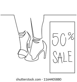 Continuous line, drawing of High heels women 