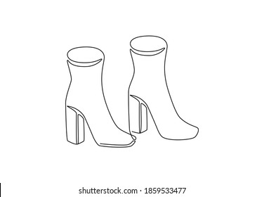 Continuous line drawing of high-heeled boots for logo. Hand drawn women's ankle boots made of one line for t-shirt, print, textile, tattoo. Modern vector illustration fashion concept