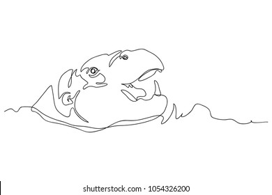 continuous line drawing of hippopotamus vector illustration