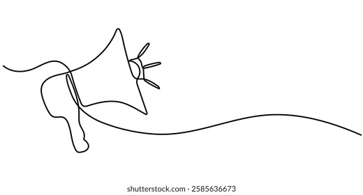 Continuous line drawing Holding by hand megaphone Speaker Single Line Icon vector illustrations, One line hand with megaphone. Person hold loudspeaker in continuous lines style. Symbol of sale.