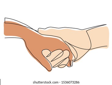 continuous line drawing of holding hands together