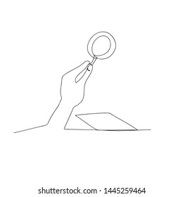 continuous line drawing of holding magnifying glass. isolated sketch drawing of holding magnifying glass line concept. outline thin stroke vector illustration