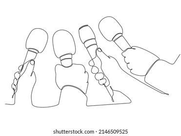 
Continuous line drawing holding microphone, journalist symbol vector illustration