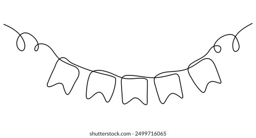 Continuous line drawing holiday. A garland of bunting in one line. Party decor.