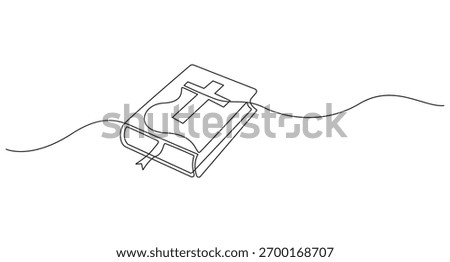 Continuous Line Drawing of a Holy Bible with Cross vector illustration,Bible linear icon,