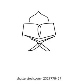 continuous line drawing of holy book al quran on white background