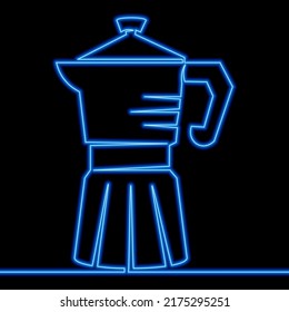 Continuous Line Drawing Home Geyser Coffee Maker Coffee Shop Icon Neon Glow Vector Illustration Concept