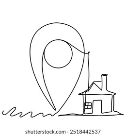 Dibujo de línea continua del mapa de ubicación casero aislado en fondo transparente. Ilustración vectorial 