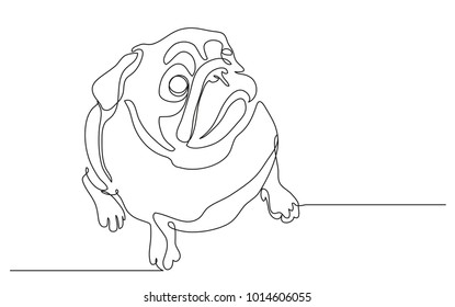 Continuous line drawing. Home pet dog pug. Vector illustration
