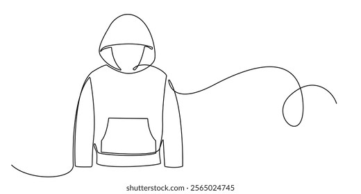 continuous line drawing of hoodie jacket.one line drawing of hoodie clothing.simple single line vector illustration.isolated white background