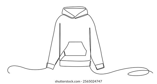 continuous line drawing of hoodie jacket.one line drawing of hoodie clothing.simple single line vector illustration.isolated white background