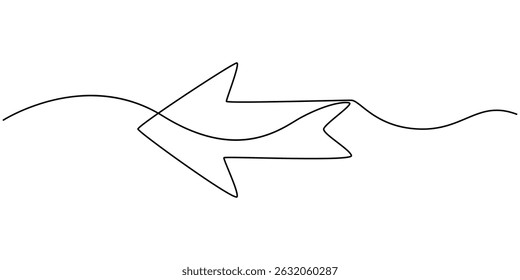 continuous line drawing of horizontal double arrow symbol. abstract line art illustration, One line continuous drawing of arrow pointing down. Linear drawing of cursor arrow. Editable stroke vector.