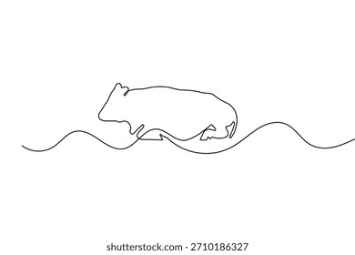 Desenho em linha contínua de um gado com chifres que repousa sobre um vetor mínimo de fundo branco