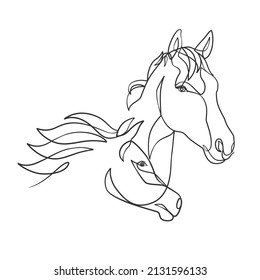 Continuous line drawing of horse head, Horse head one line drawing minimalist style design