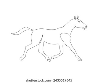 Kontinuierliche Strichzeichnung des Pferdes. Eine Linie aus schneidigem Pferd. Horse Continuous Line Art. Editierbarer Umriss.

