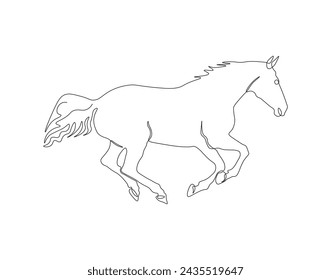 Continuous Line Drawing Of Horse. One Line Of Dashing Horse. Horse Continuous Line Art. Editable Outline.

