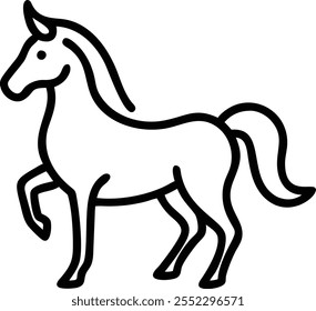 Dibujo de línea continua de caballo corriendo, vista lateral simple concepto de diseño decorativo lineal. Caballo lineal estilo mínimo, dibujado a mano aislado sobre fondo blanco. Ilustración de diseño de Vector.