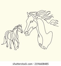 Continuous line drawing of horse. Single line art animal horse vector illustration