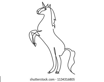 continuous line drawing of a horse unicorn cute vector. Hand drawn