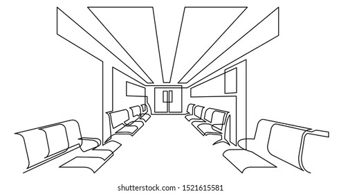 continuous line drawing of hospital corridor waiting area