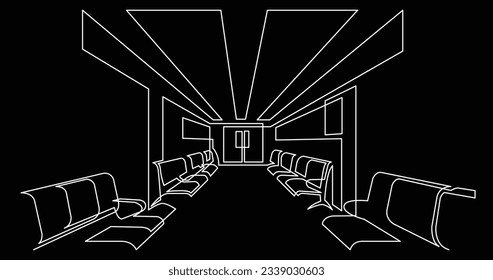 continuous line drawing of hospital corridor waiting area