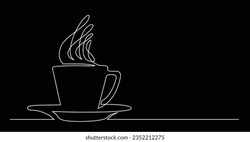continuous line drawing of hot coffee cup and saucer