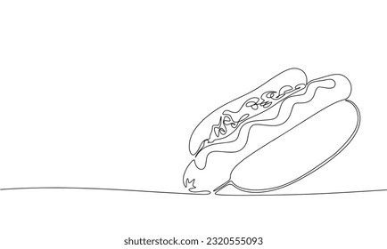 Durchgehende Linienzeichnung von Hotdog, Schwarz-Weiß-Vektorgrafik von Straßenfutterkonzepten